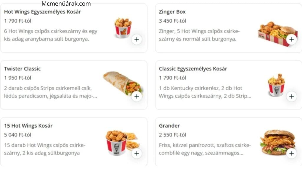 KFC Menu Népszerű