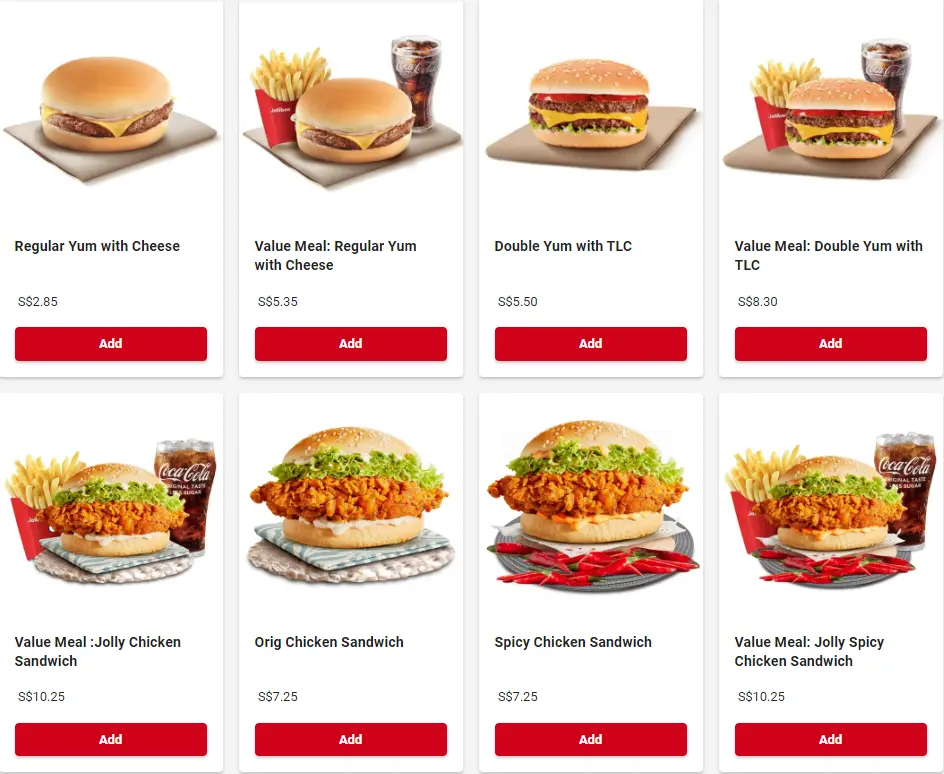 JOLLIBEE BURGERS MENU PRICES