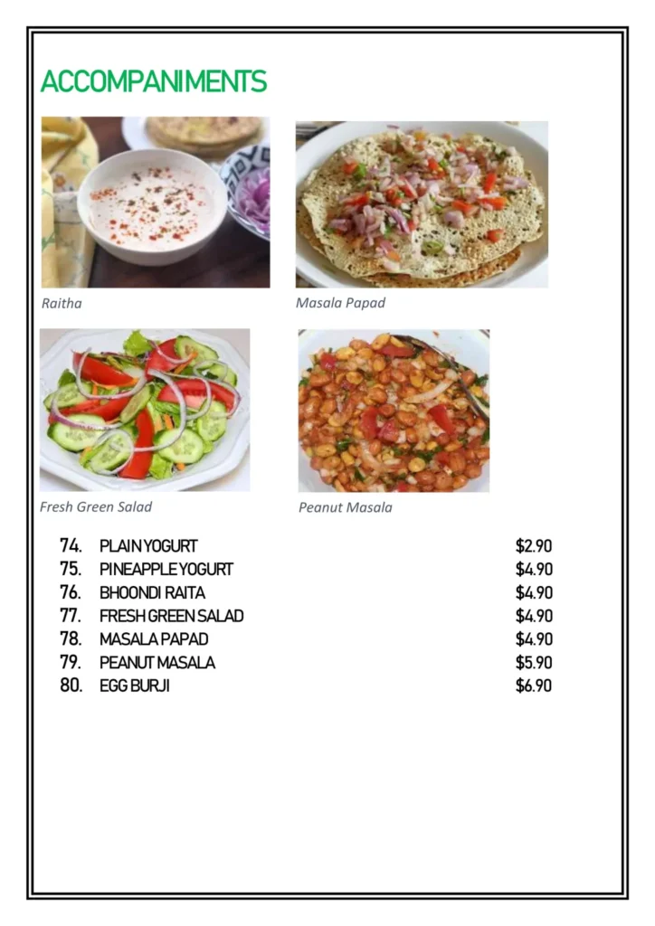 DELHI 6 ACCOMPANIMENTS MENU