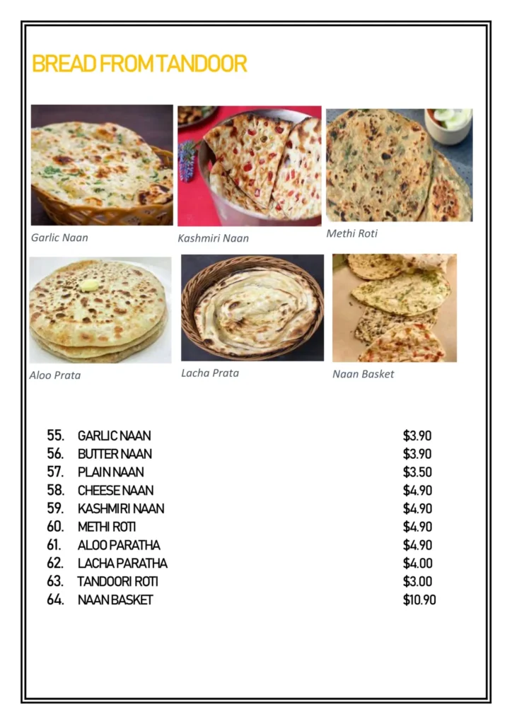 DELHI 6 BREAD FROM TANDOOR / NAAN MENU