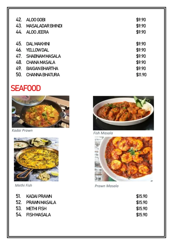 DELHI 6 SEAFOOD MENU & PRICES