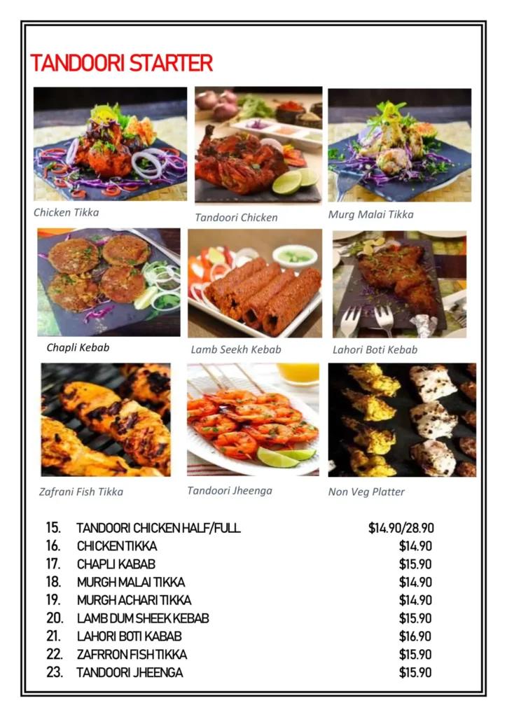 DELHI 6 TANDOORI STARTER MENU