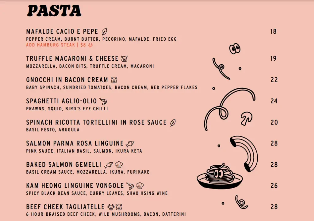 PICOLINO PASTA MENU PRICES