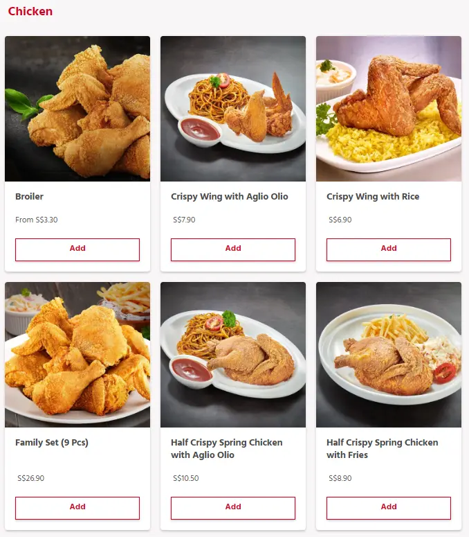 TENDERBEST CHICKEN MENU