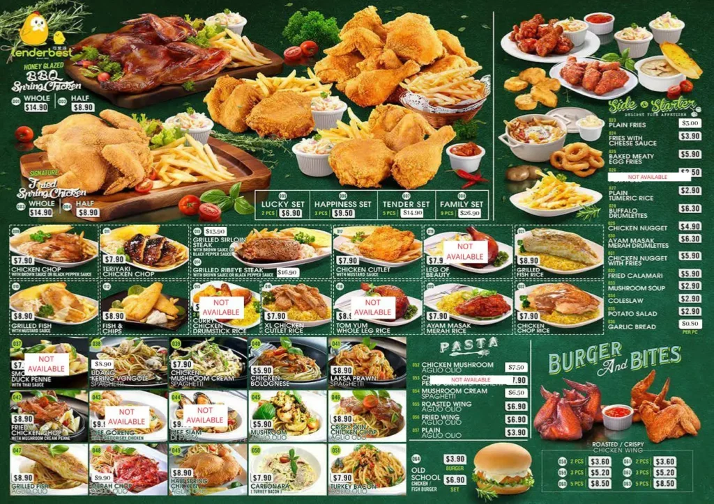 TENDERBEST MAINS MENU WITH PRICE