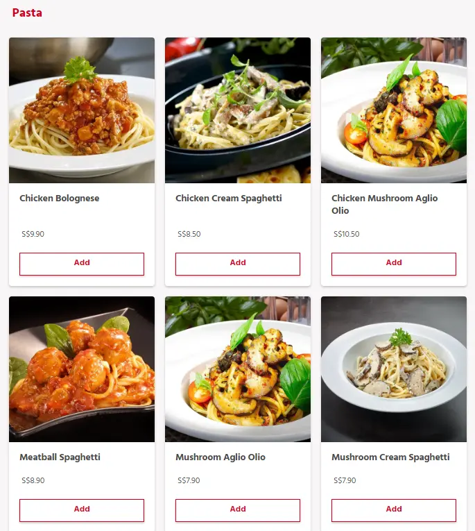 TENDERBEST PASTA STATION MENU