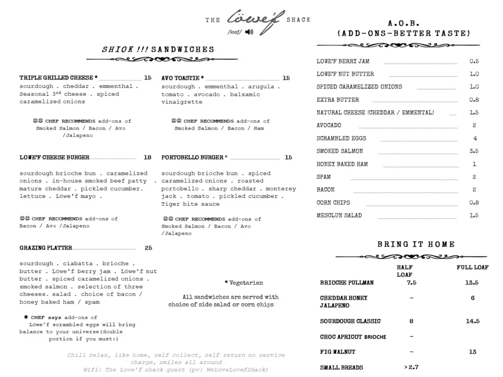 THE LOWE’F SHACK BEVERAGES MENU PRICES